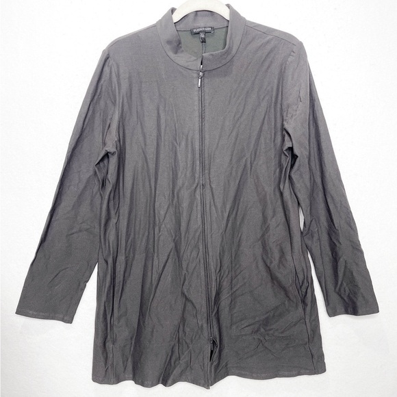 Eileen Fisher Jackets & Blazers - Eileen Fisher Crepe Knit Mandarin Collar Gray Two-Way Zipper Longline Jacket